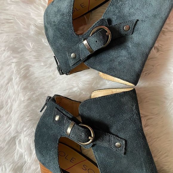 Sole Society Sally Blue Leather Open Toe Heeled Ankle Sandals Booties Size 8.5 M - Picture 6 of 13